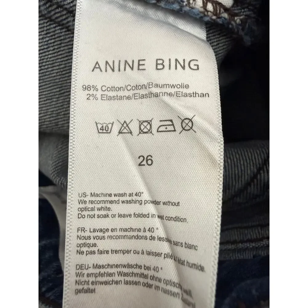Anine Bing Womens Button Fly Raw Hem Denim Medium Wash Skinny Blue Jeans 26